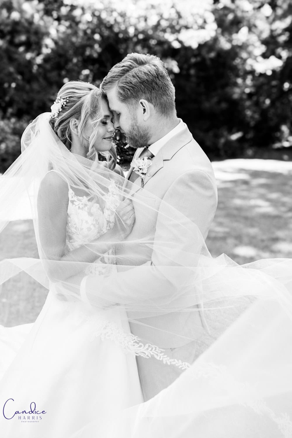 Bride and groom portrait under the veil at Weston Hall Hotel by Coventry wedding photographer Candice Harris Photography